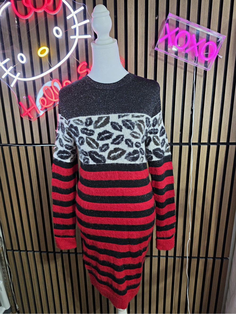 Just Cavalli Women's XS Wool Mohair Lips Print Sweater Dress